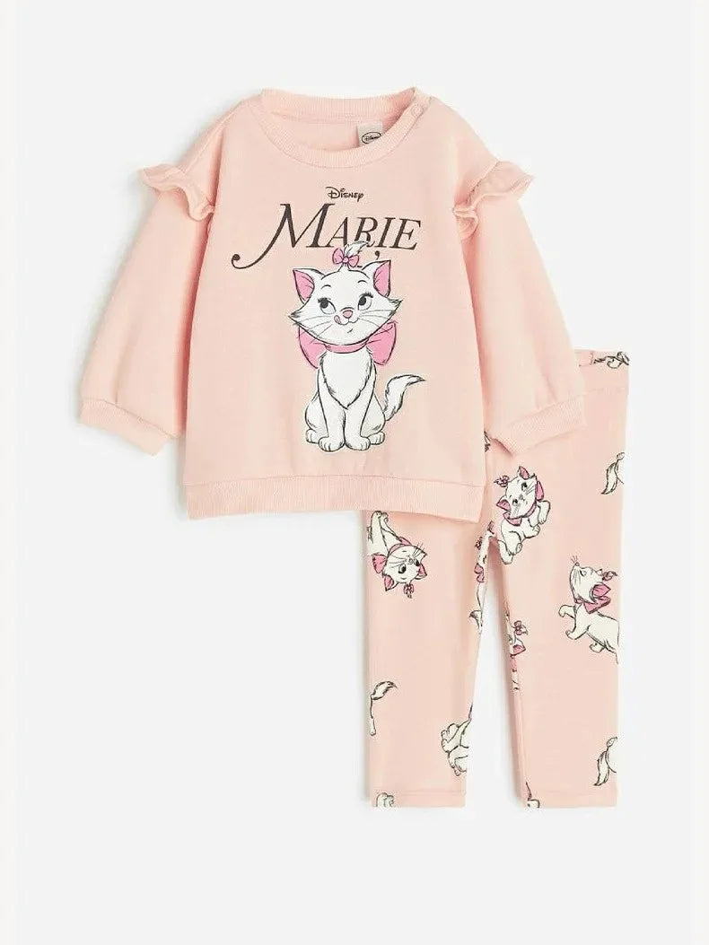 Girls Autumn Long Sleeve Suits 1-6Age Kids Cartoon Print Sweatshirt +Pants Two Piece Set Minnie Print Outfits Disney Clothing