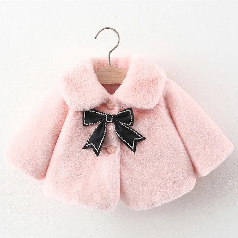 2024 New Winter Jacket For Baby Girl Clothes Fashion Christmas Princess Cloak Autumn Warm Faux Fur Girls Coat Plush Baby Outwear