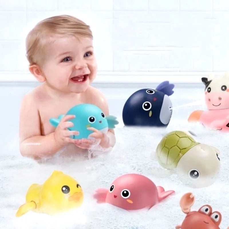 Baby Bath Toys Swimming Bathing Ducks Water Game Cartoon Animal Whale Turtle Classic Clockwork Toys For Toddler 12 24months