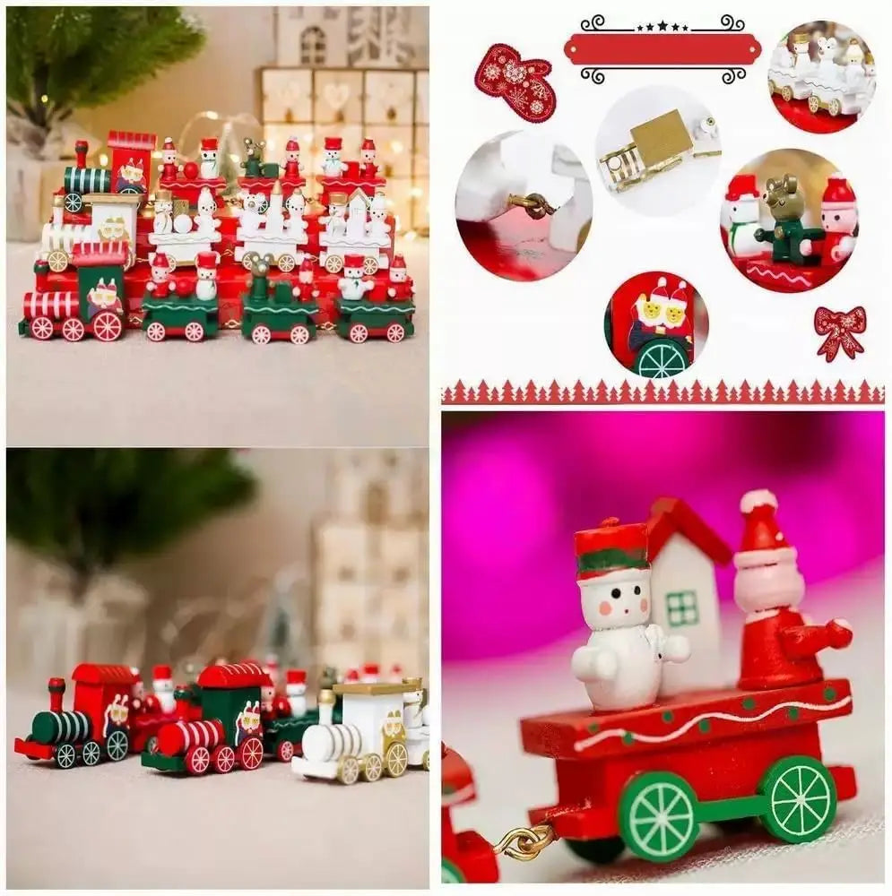 Christmas Wooden Train Decor Set, Cute Wooden Mini Train Ornaments Christmas Train Ornament Toys for Kids Gift Home Decoration