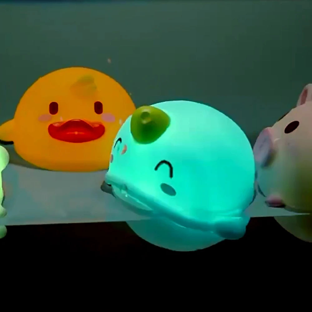 LED Light Up Toys Baby Cute Animals Bath Toy Swimming Water Soft Rubber Float Induction Luminous Duck for Kids Play Funny Gifts