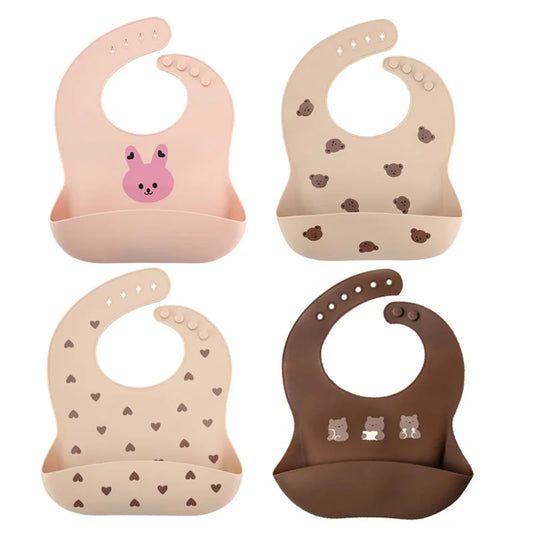 Waterproof Soft Baby Silicone Bibs Cute Cartoon Printed Kids Girl Boy Adjustable Children Bib Baby Lunch Feeding Stuff