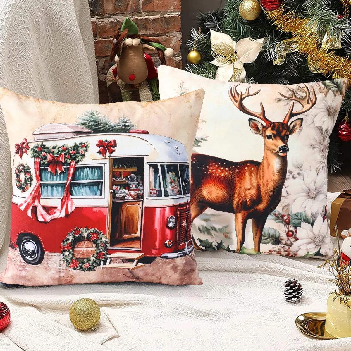 45cm Christmas Cushion Cover Navidad Merry Christmas Decorations For Home 2024 Xmas Noel Cristmas Ornaments New Year Gifts 2025