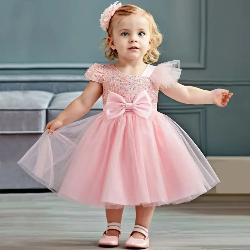 2024 New Girls Princess Sequins Dresses Toddler Kids 1st Birthday Baptism Gown Children Wedding Christmas Party Luxury Dress