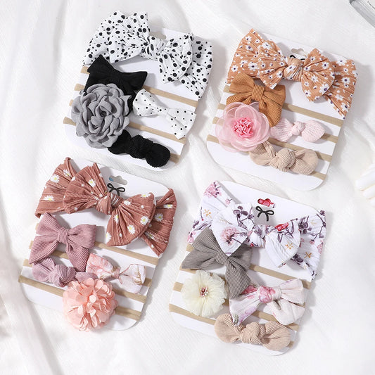 5Pcs/Set Baby Bows Lace Flower Headband Print Nylon Cotton Hair Bands for Girls Children Newborn Toddler Soft Hair Accessories