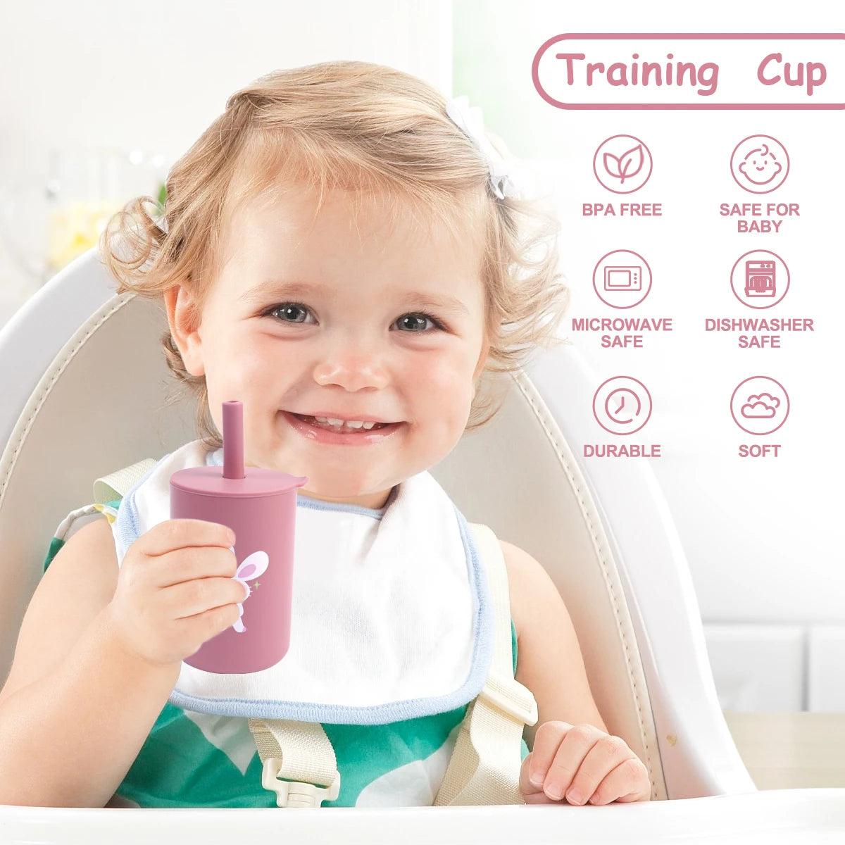 TYRY.HU 1PCS Baby Silicone Sippy Cup with Lid Portable Drinking Cup Children's Anti-leak Feeding Cup Food Grade Silicone 150ML