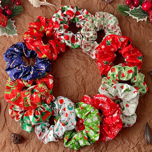 12pcs/lot Christmas Vibrant Hair Surunchies Set Woman Girls Fashion Sweet Hair Ties Rubber Band Female Party Hair Accessories