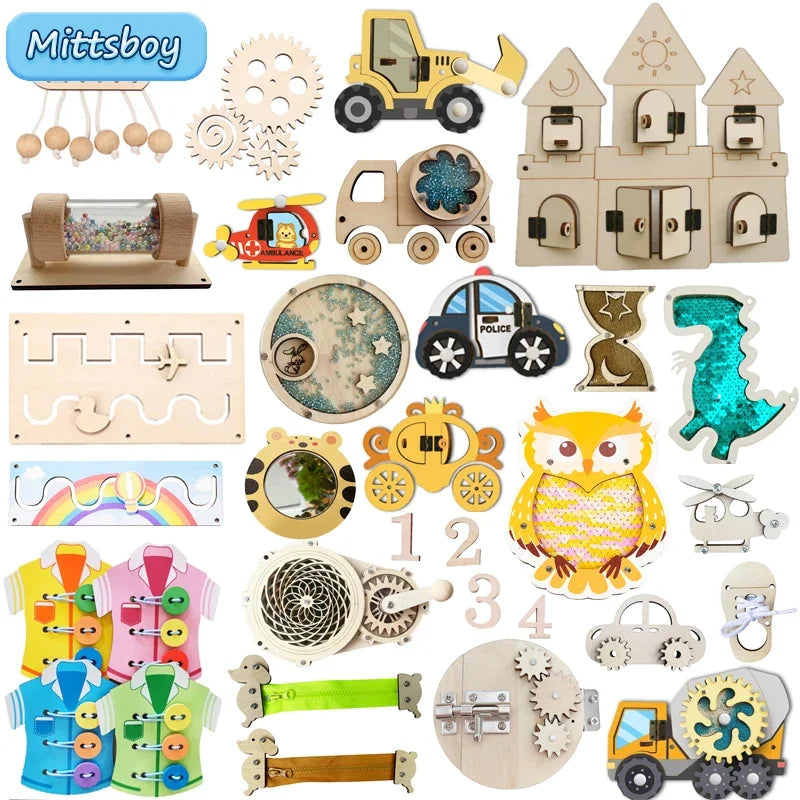 2024 DIY Montessori Busy Board  Accessories Wooden Graffiti Digit Early Ball Sequin Helicopter Educational Toy For Children Gift