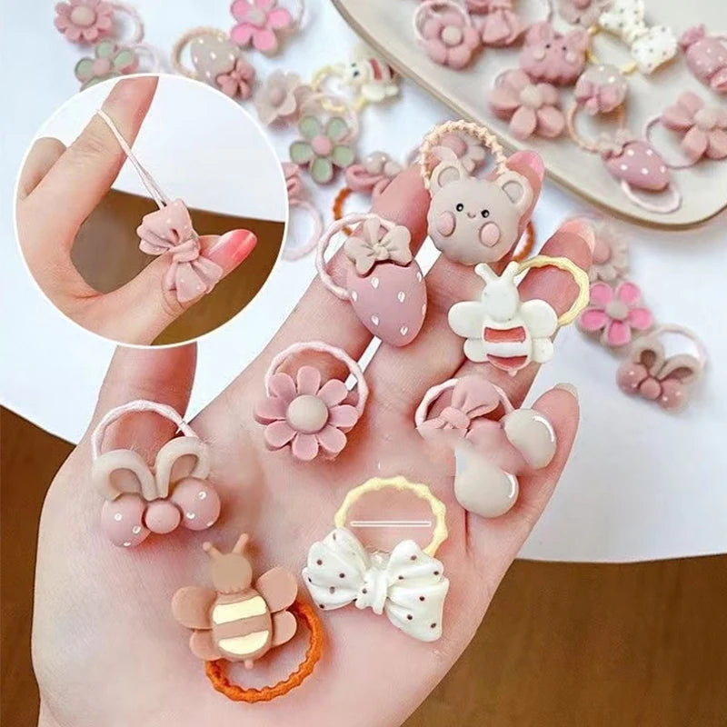 20Pcs/Lot Cute Cartoon Bear Rabbit Hair Band Girls Elastic Rubber Band Headwear Flower Bow Baby Kids Hair Accessories Ornaments