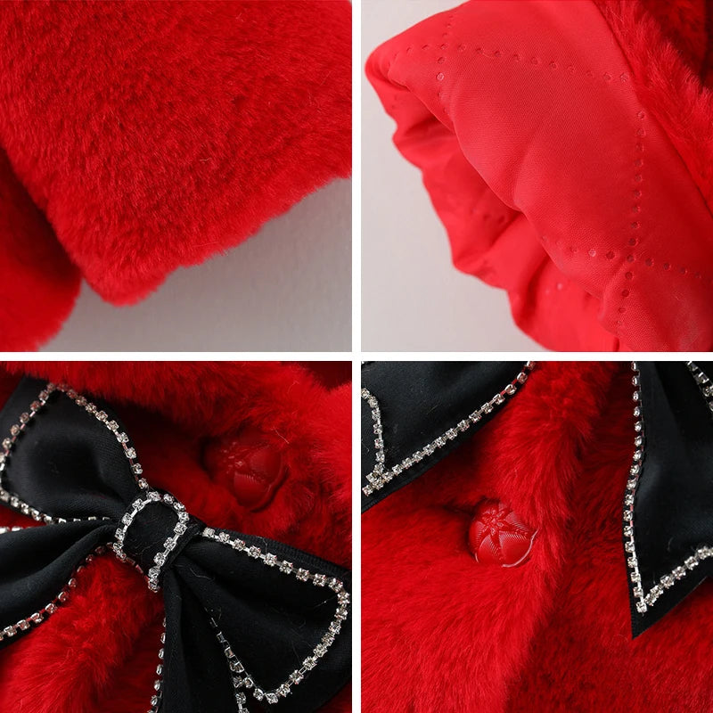 2024 New Winter Jacket For Baby Girl Clothes Fashion Christmas Princess Cloak Autumn Warm Faux Fur Girls Coat Plush Baby Outwear