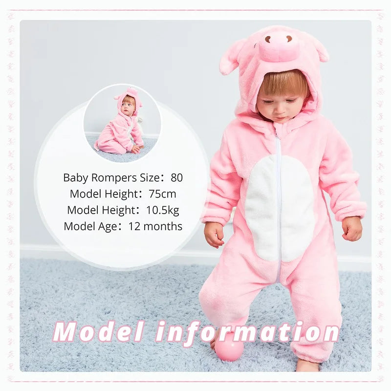 MICHLEY Halloween Gifts Pink Pig Baby Rompers Autumn Winter Clothes Costume Flannel Hooded Bodysuit Pajamas Jumpsuit For Girls