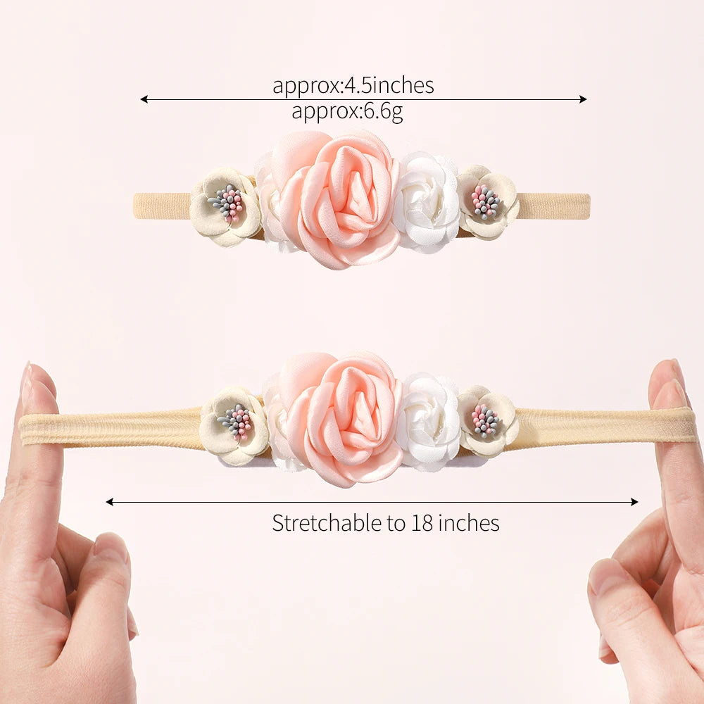 5Pcs/Set Baby Elastic Headband Newborn Flower Lace Bowknot Nylon Hair Bands for Girls Infant Toddler Soft Hair Accessories Gift