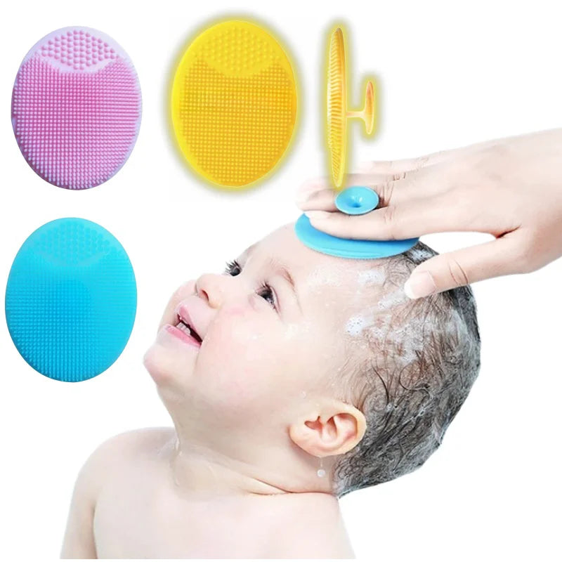 (3 colors）Baby Infant Bathing Soft Silicone Kids Children Shower Brush Head Hair Washing Massage Bath Brushes